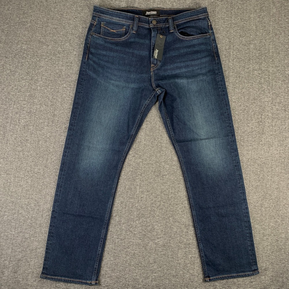 Revtown Jeans Men 36x30 Sharp Washed Indigo Denim Stretch Straight Fit NEW